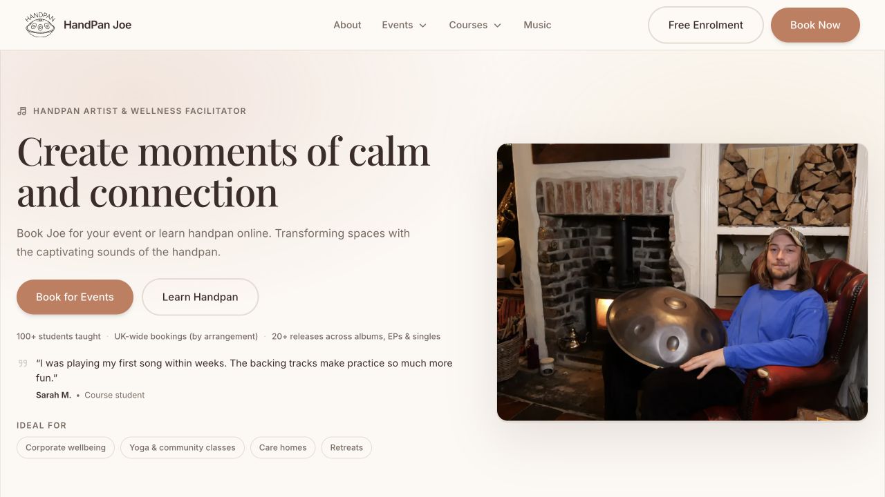 Handpan Joe website homepage